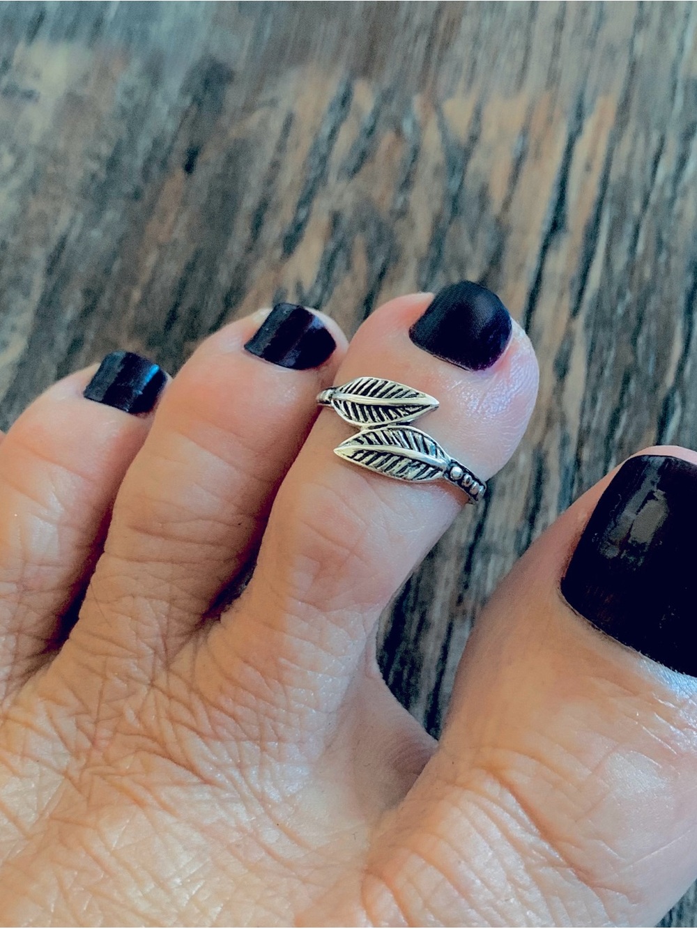 Sterling Silver Double Leaf Toe Ring with Dots, Dainty Tree Leaves Silver Rings